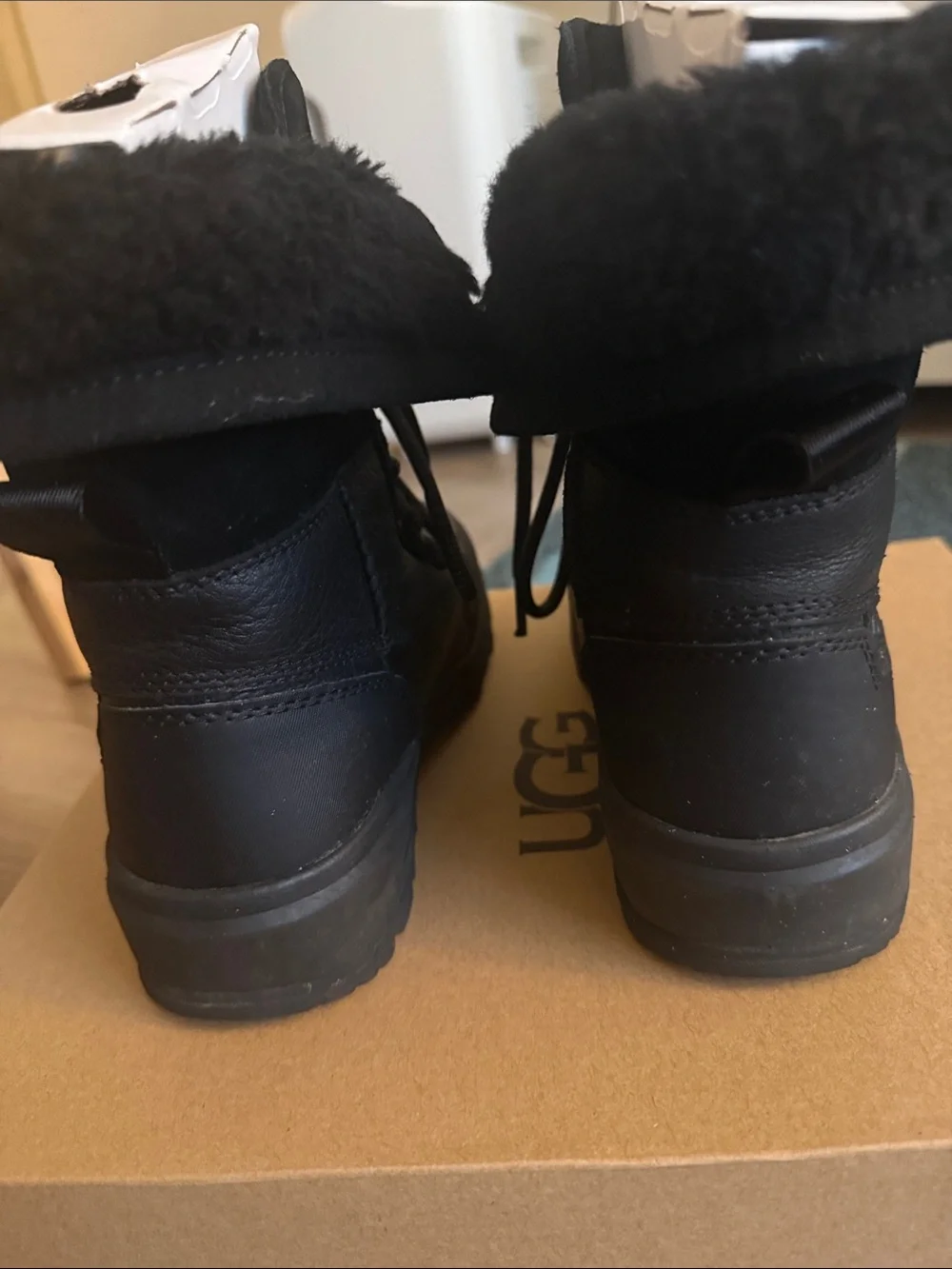 UGG Kids Black Lace-Up Winter Boots with Shearling Cuff